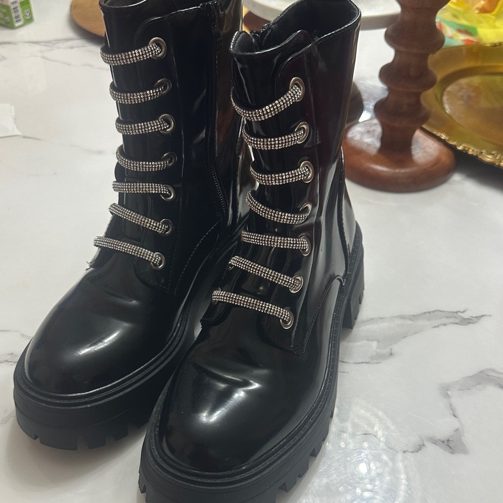 Forever 21 Glossy Black Combat Boots
